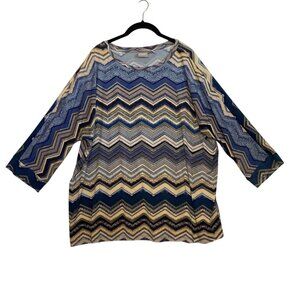 Chico's Multicolor Chevron Stripe 3/4 Sleeve Top Women Size 3 Stretch Career XL